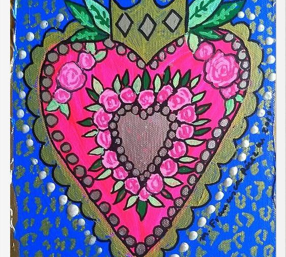 Cuadro Corazón fondo azul y animal print