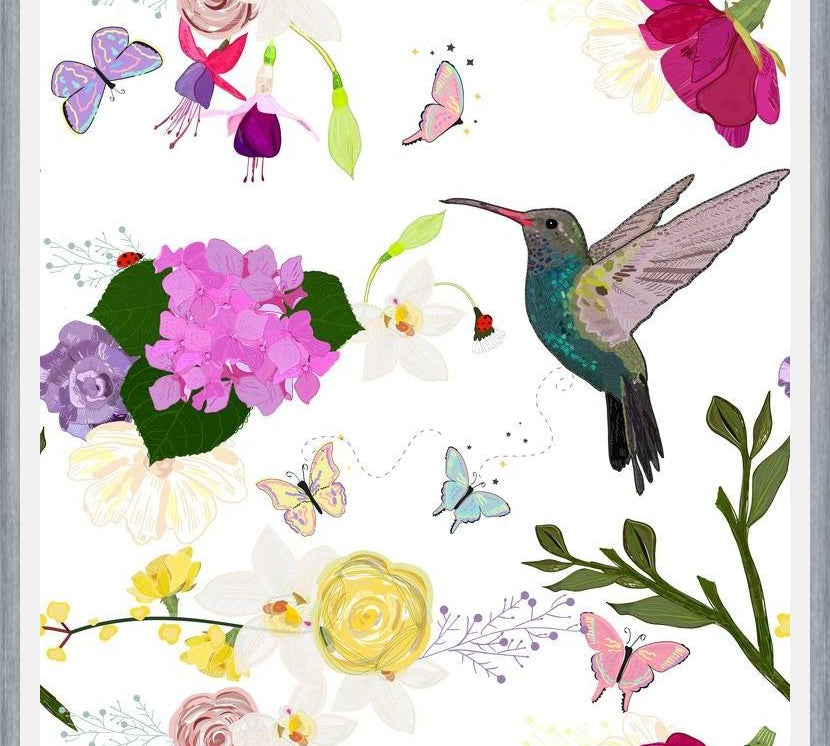 Cuadro Hummingbird and Flowers. Hydrangea, Vanilla, fuchs