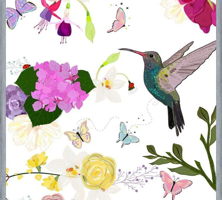 Cuadro Hummingbird and Flowers. Hydrangea, Vanilla, fuchs