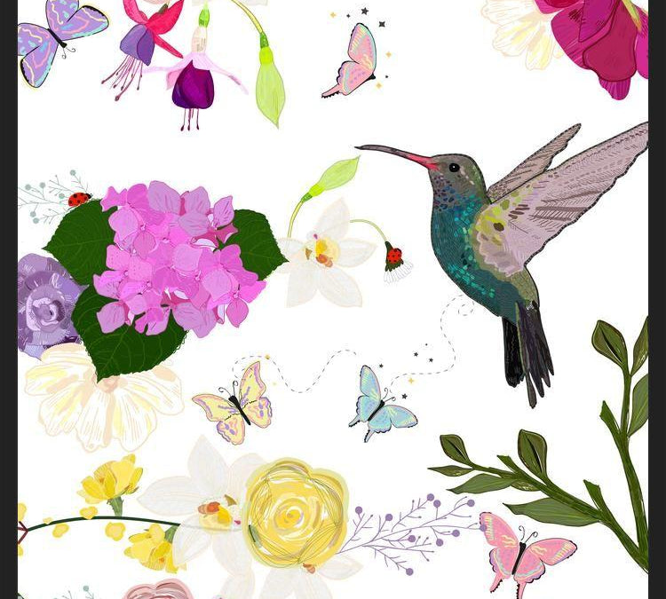 Cuadro Hummingbird and Flowers. Hydrangea, Vanilla, fuchs
