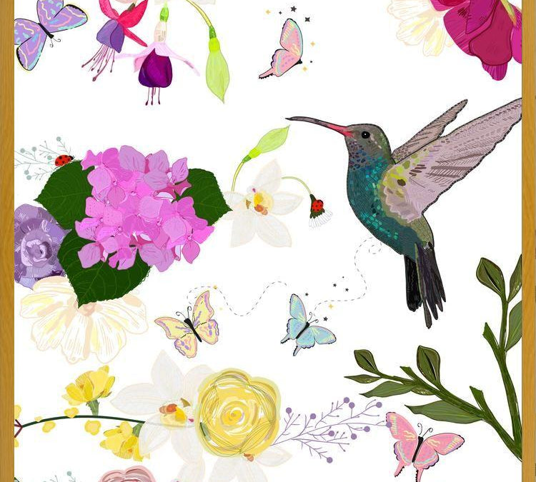 Cuadro Hummingbird and Flowers. Hydrangea, Vanilla, fuchs