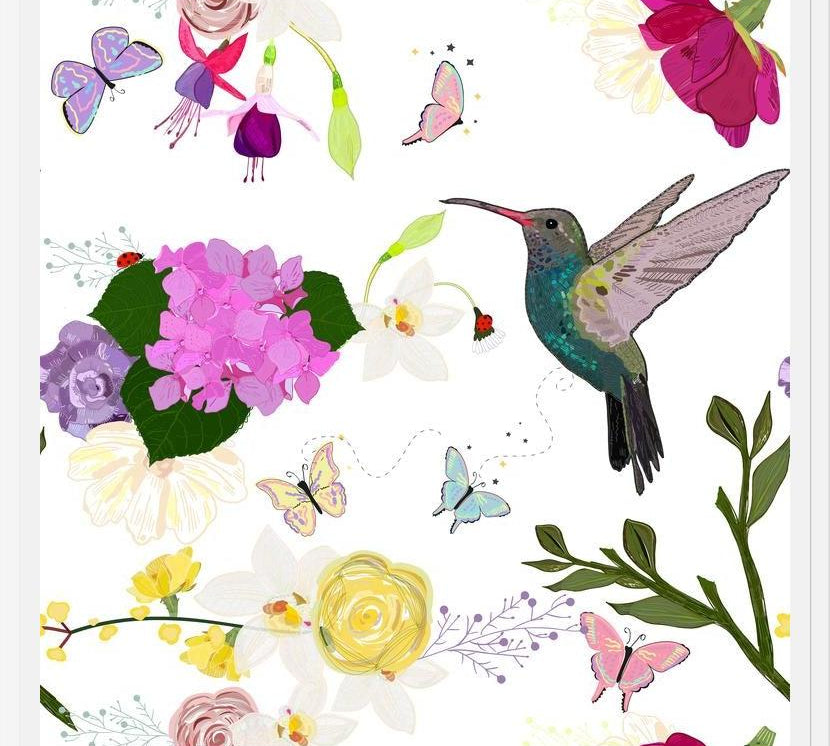 Cuadro Hummingbird and Flowers. Hydrangea, Vanilla, fuchs