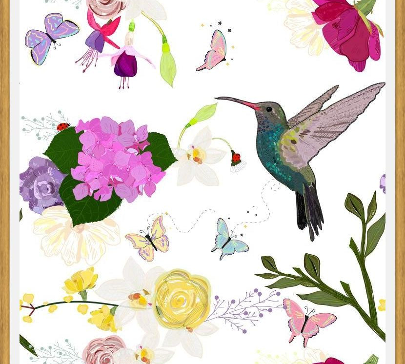 Cuadro Hummingbird and Flowers. Hydrangea, Vanilla, fuchs