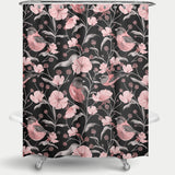 Cortina de Baño Pajaros y flores rosas