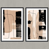 Set de Cuadros Abstracto Beige Blanco y Negro