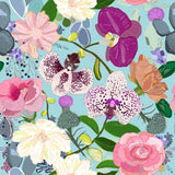 Mantel de Hule Orchid succulent and roses colorful pattern