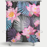 Cortina de Baño Hand drawn Pink Lotus Flower black