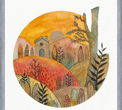 Cuadro Circular watercolor landscape 2