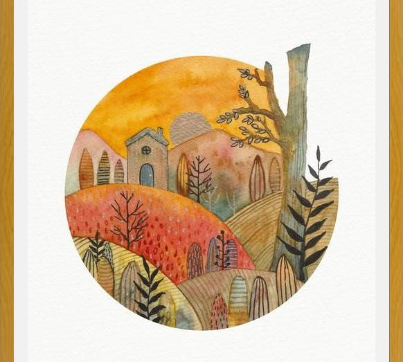 Cuadro Circular watercolor landscape 2