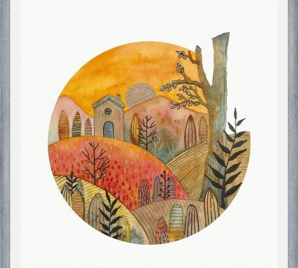 Cuadro Circular watercolor landscape 2