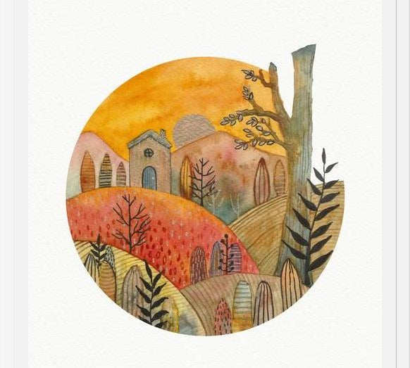Cuadro Circular watercolor landscape 2