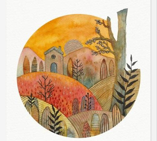 Cuadro Circular watercolor landscape 2