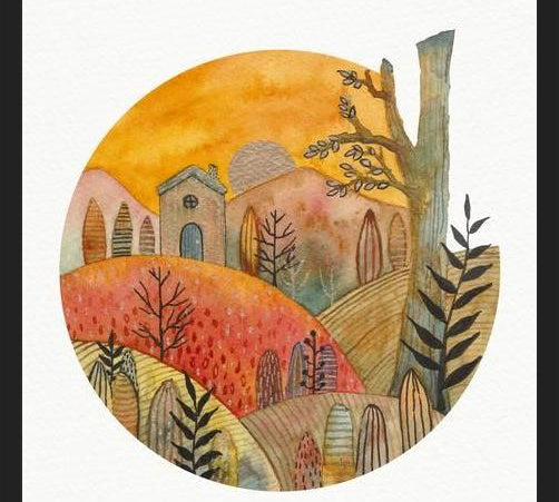 Cuadro Circular watercolor landscape 2
