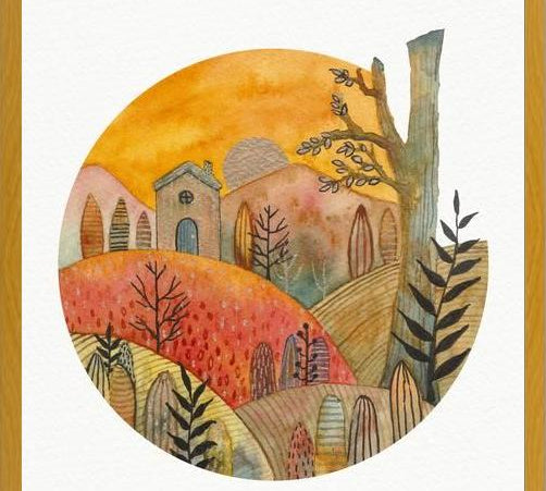 Cuadro Circular watercolor landscape 2