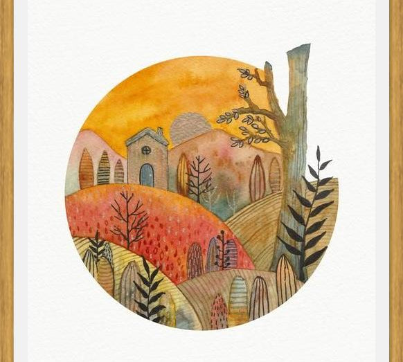 Cuadro Circular watercolor landscape 2