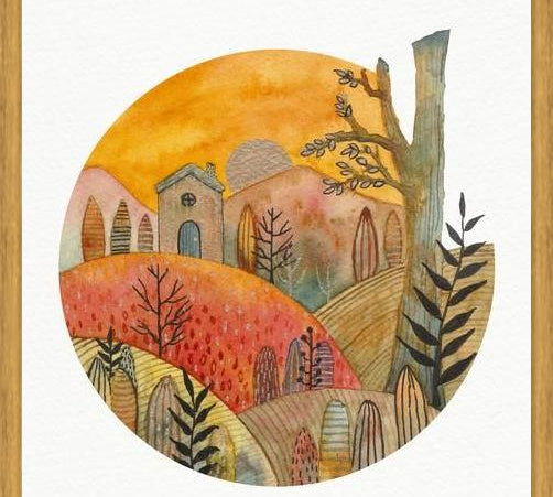 Cuadro Circular watercolor landscape 2