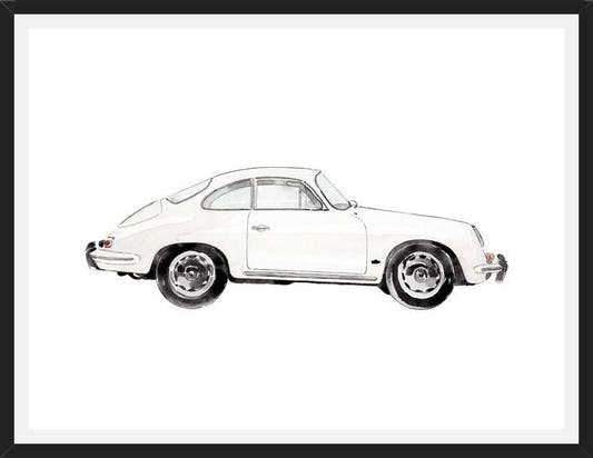 Cuadro Vintage White Porsche Car
