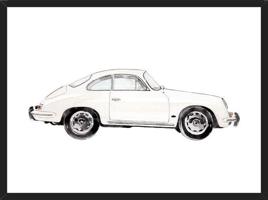 Cuadro Vintage White Porsche Car