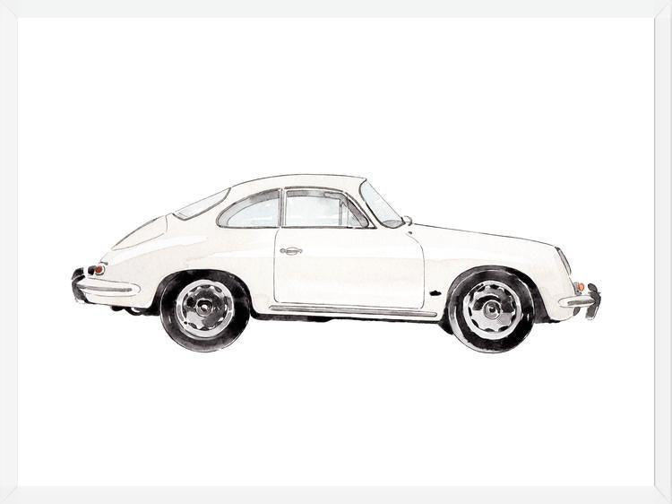 Cuadro Vintage White Porsche Car