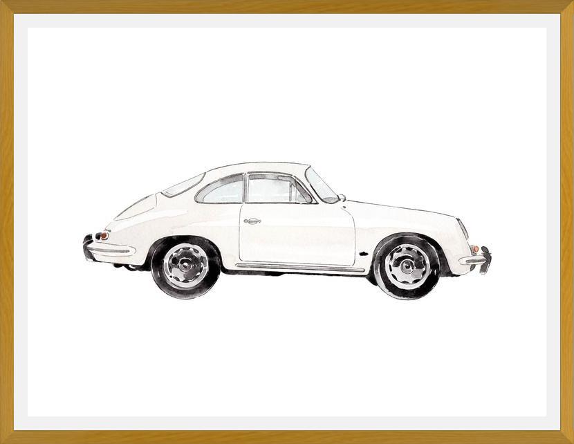 Cuadro Vintage White Porsche Car