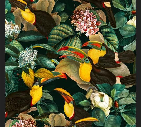 Cuadro Floral and Birds Vintage Garden Night II