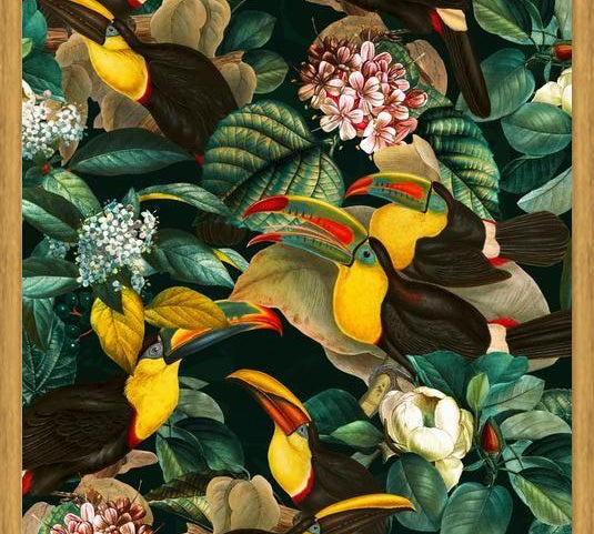 Cuadro Floral and Birds Vintage Garden Night II