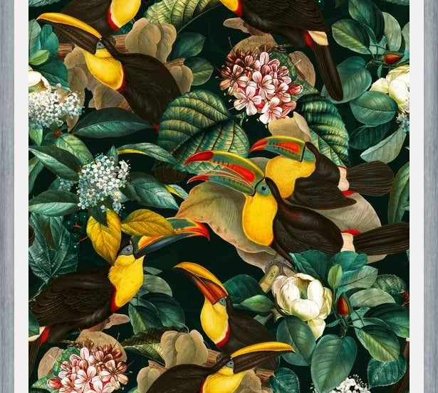 Cuadro Floral and Birds Vintage Garden Night II