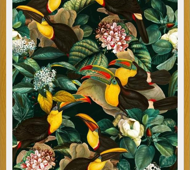 Cuadro Floral and Birds Vintage Garden Night II