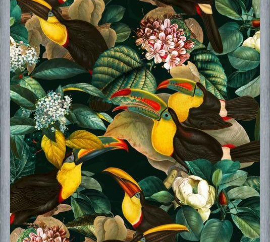 Cuadro Floral and Birds Vintage Garden Night II