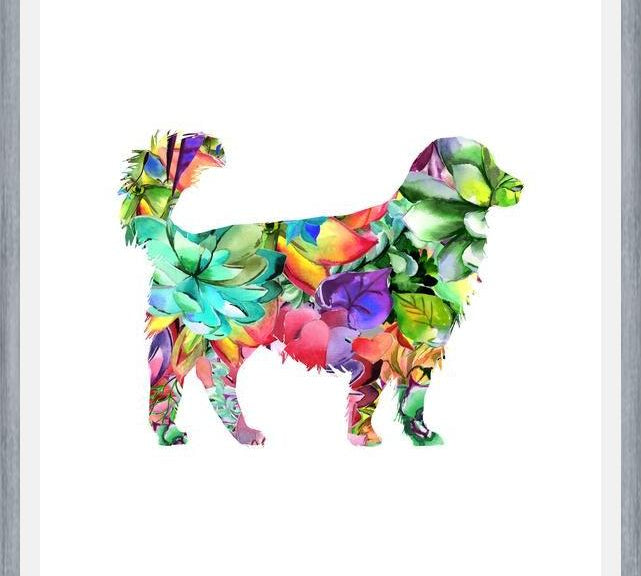 Cuadro Watercolor Dog Succulents