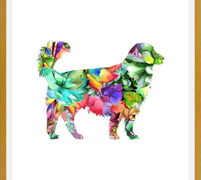 Cuadro Watercolor Dog Succulents