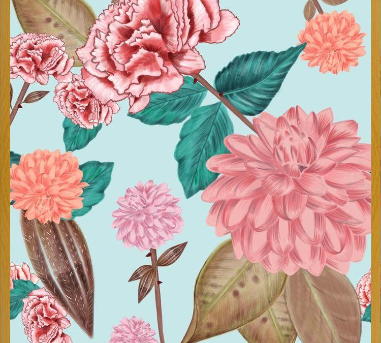 Cuadro Hand Drawn Carnation and Dahlia Spring