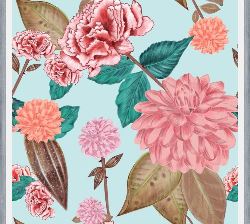 Cuadro Hand Drawn Carnation and Dahlia Spring
