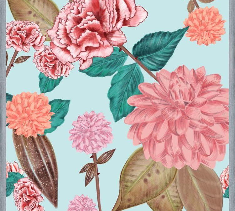Cuadro Hand Drawn Carnation and Dahlia Spring