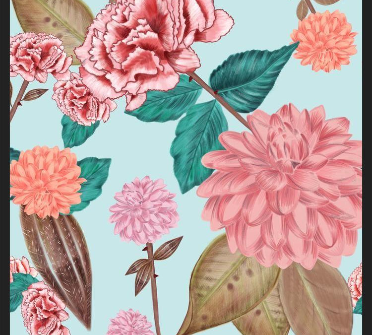 Cuadro Hand Drawn Carnation and Dahlia Spring