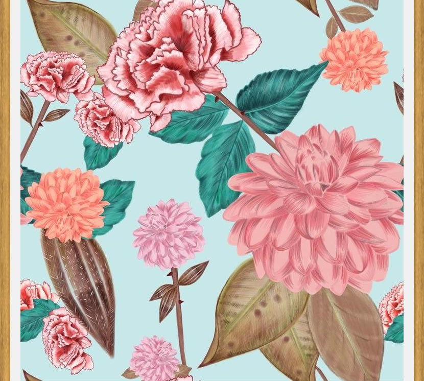 Cuadro Hand Drawn Carnation and Dahlia Spring