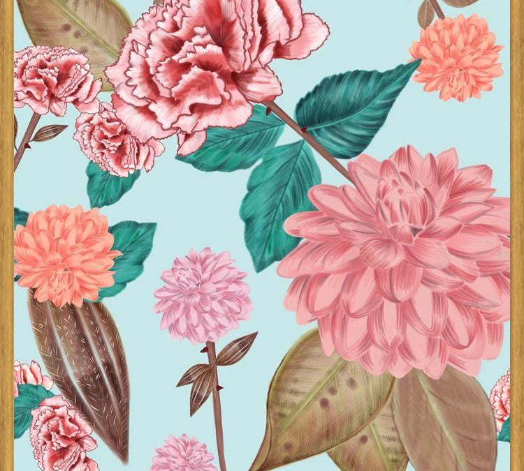 Cuadro Hand Drawn Carnation and Dahlia Spring