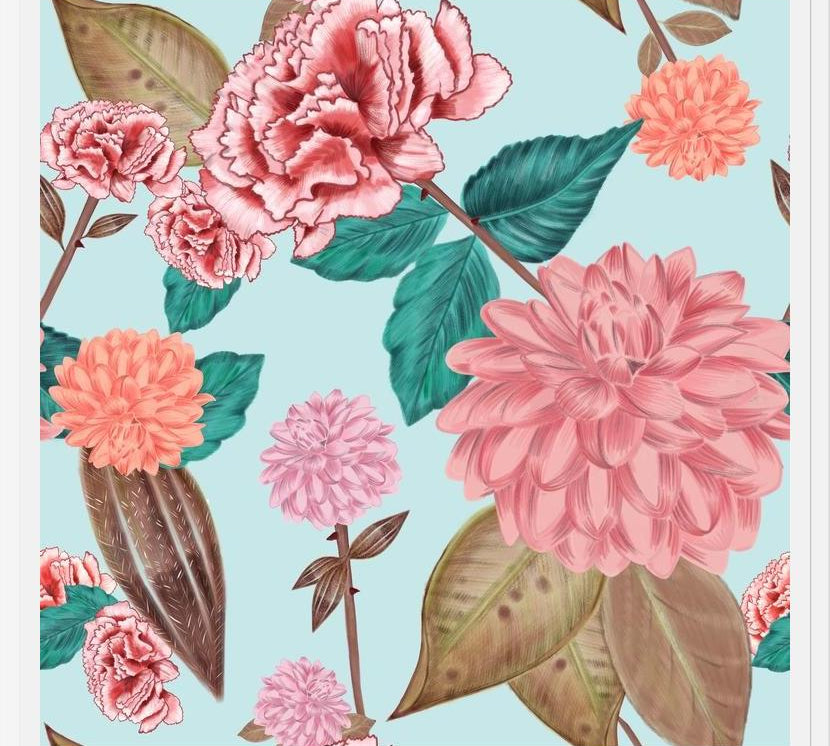 Cuadro Hand Drawn Carnation and Dahlia Spring