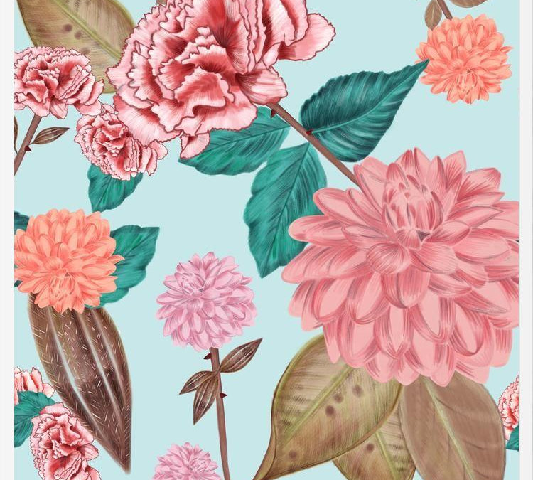 Cuadro Hand Drawn Carnation and Dahlia Spring