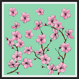 Cuadro Flores de cerezo fondo verde
