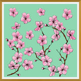 Cuadro Flores de cerezo fondo verde