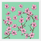 Cuadro Flores de cerezo fondo verde