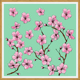 Cuadro Flores de cerezo fondo verde