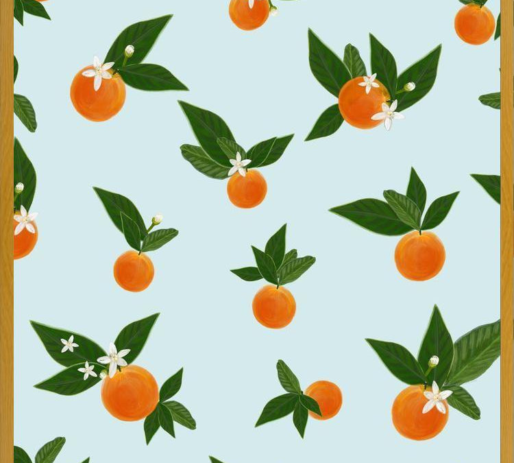 Cuadro Orange and Orange Flowers Pattern