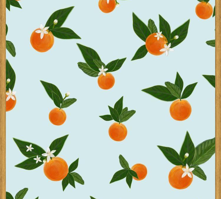 Cuadro Orange and Orange Flowers Pattern