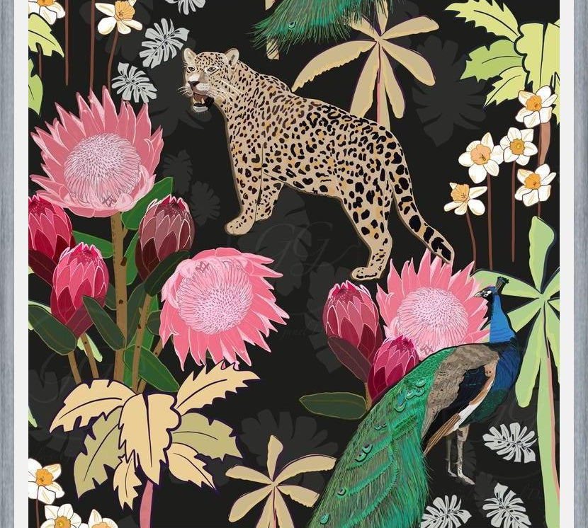 Cuadro Tiger and Peacock With Tropical black