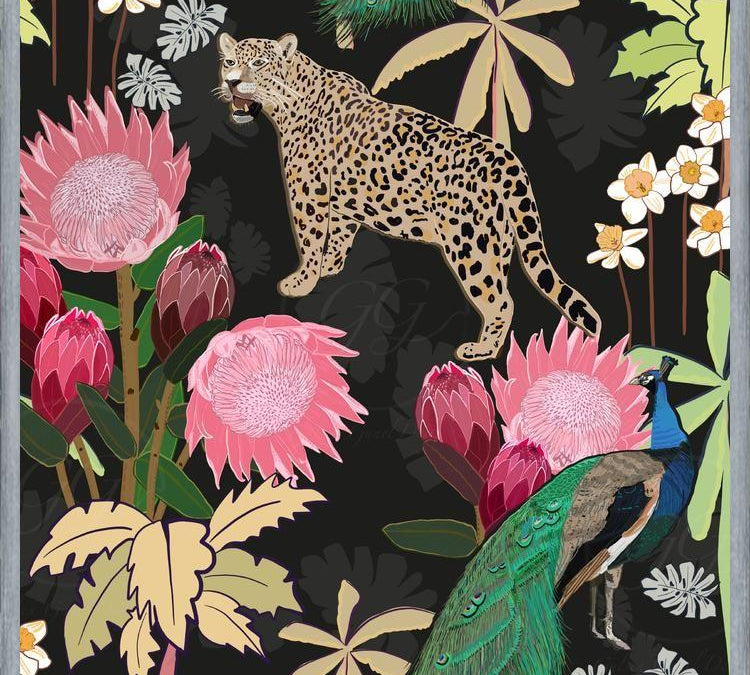 Cuadro Tiger and Peacock With Tropical black