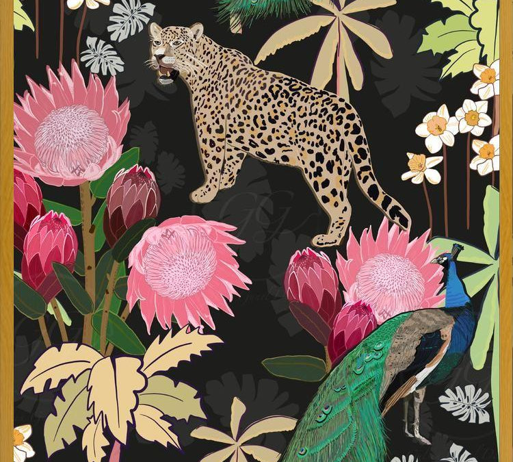 Cuadro Tiger and Peacock With Tropical black