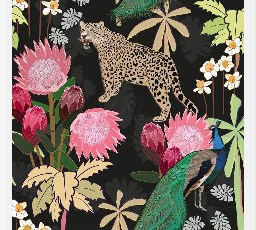 Cuadro Tiger and Peacock With Tropical black