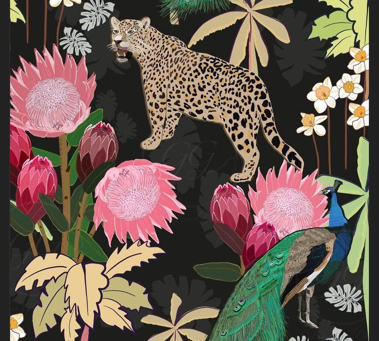 Cuadro Tiger and Peacock With Tropical black